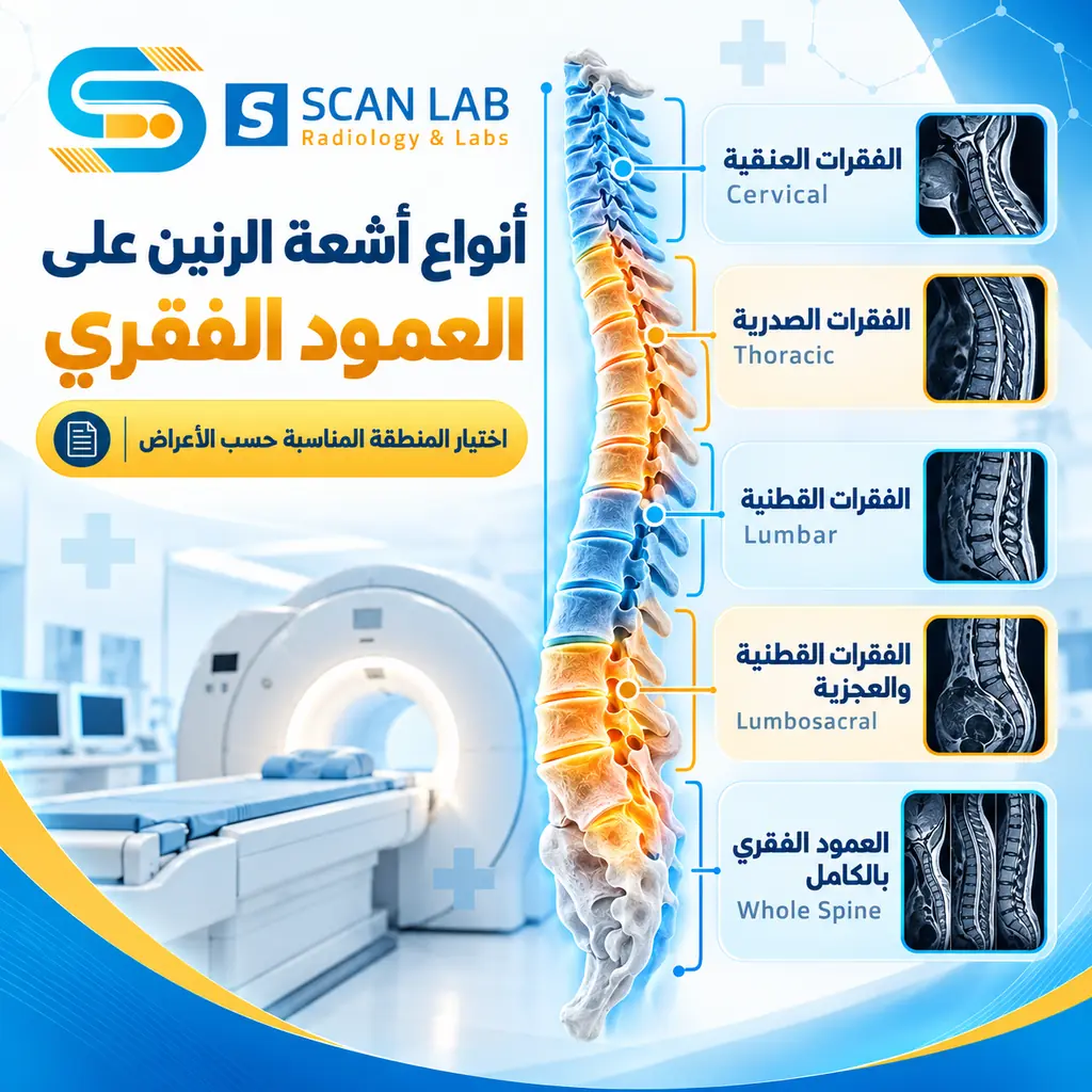 أنواع أشعة رنين العمود الفقري للفقرات العنقية والصدرية والقطنية والعجزية.